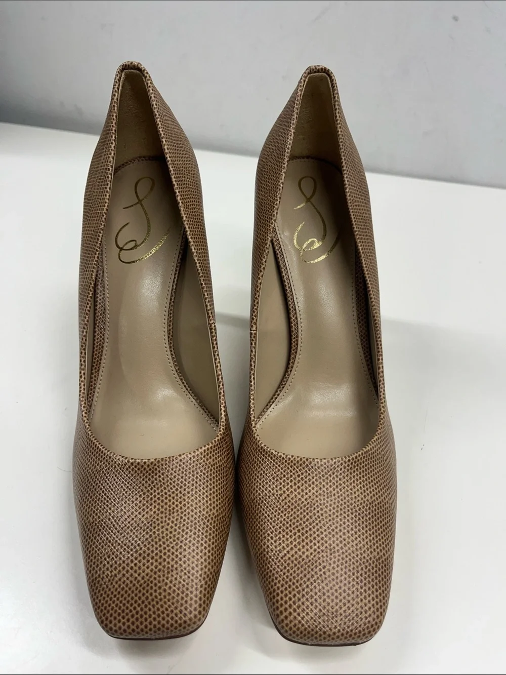New Sam Edelman Beth Square Toe Pumps High Heels in Tan/Brown Size 8